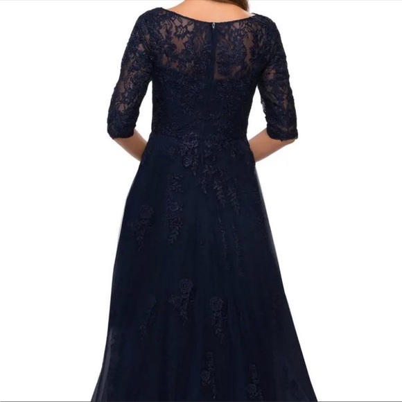 La Femme navy blue Sequin Sparkle floral lace & tulle gown SZ 14 mother … - Picture 2 of 15